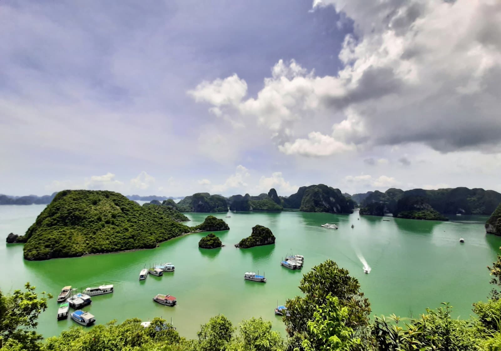 Les pitons karstiques de la baie d'Halong émergeant des eaux émeraude, au Vietnam